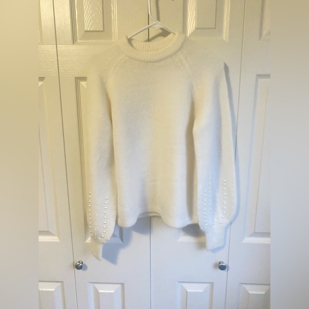 Sezane Ridley Cream Pearl-Embellished Sweater Jumper - Picture 4 of 10
